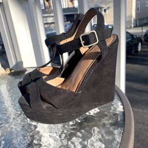 Charlotte Russe suede black platform wedge sandals